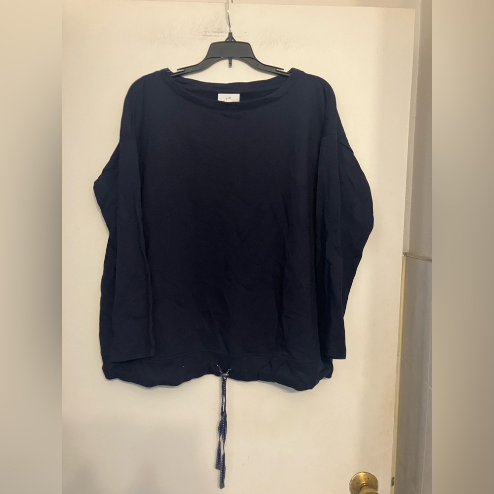 J.Jill 3/4 sleeve wide crew neck navy blue shirt adjustable drawstring waist XL